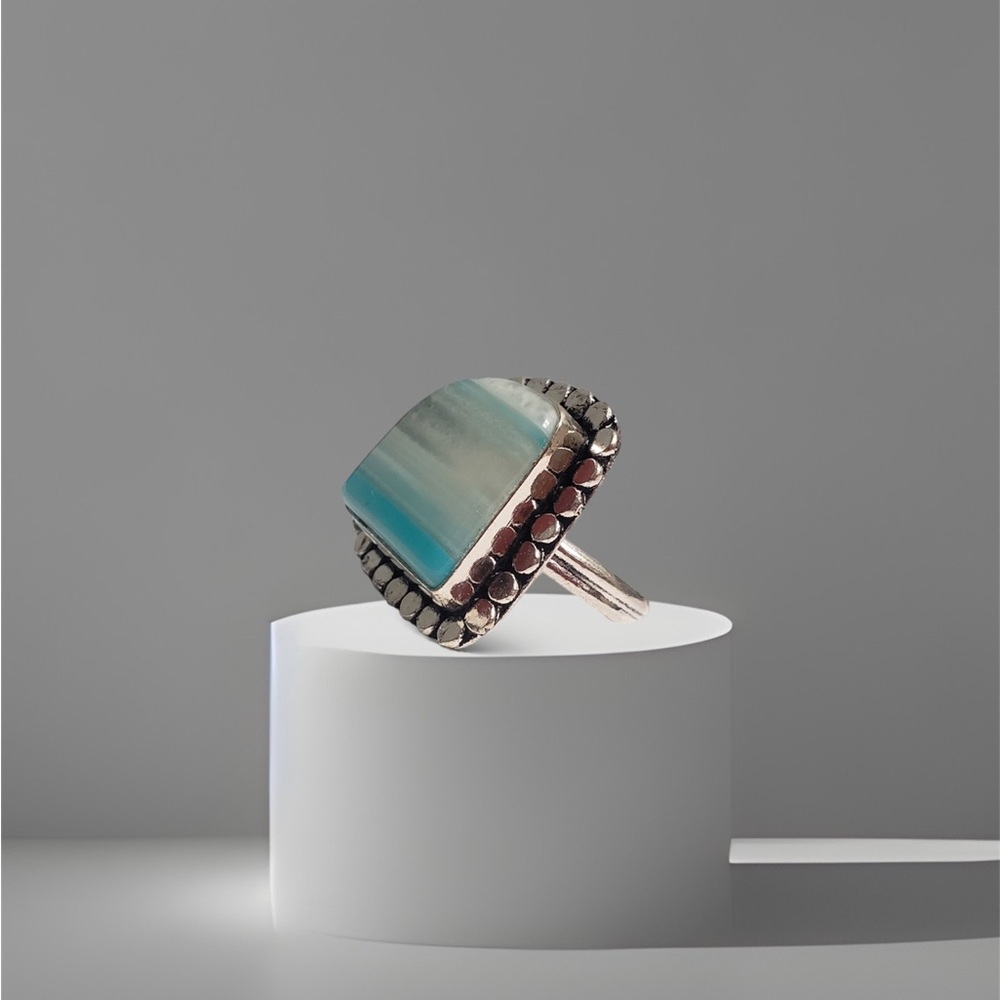 Sterling Silver Overlay - Blue Botswana Agate Ring - Size 9